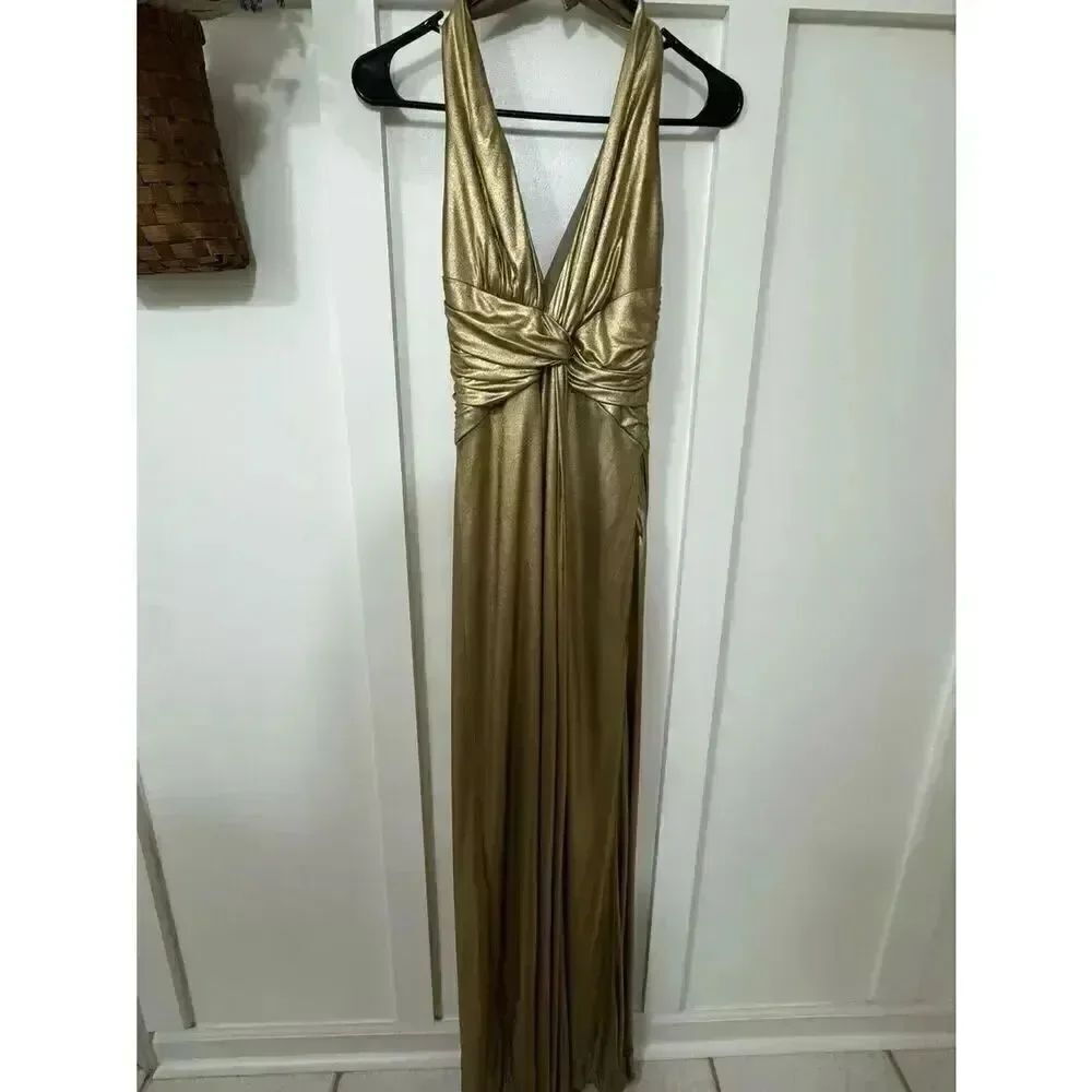 Vintage Trina Turk Metallic Gold Maxi Dress